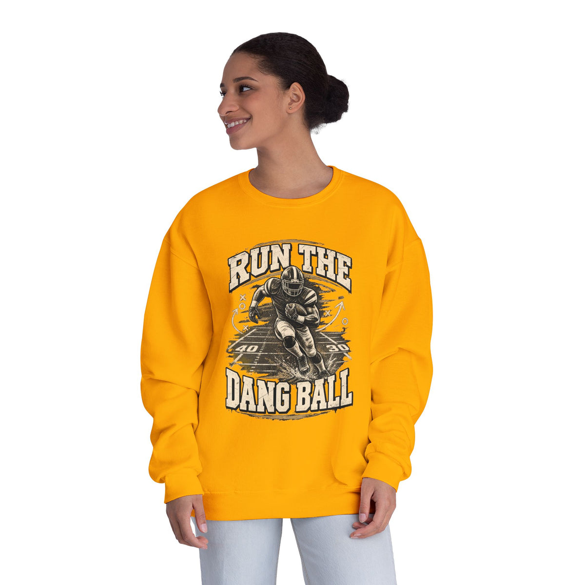Run the Dang Ball Crewneck Sweatshirt — Vintage Football Graphic