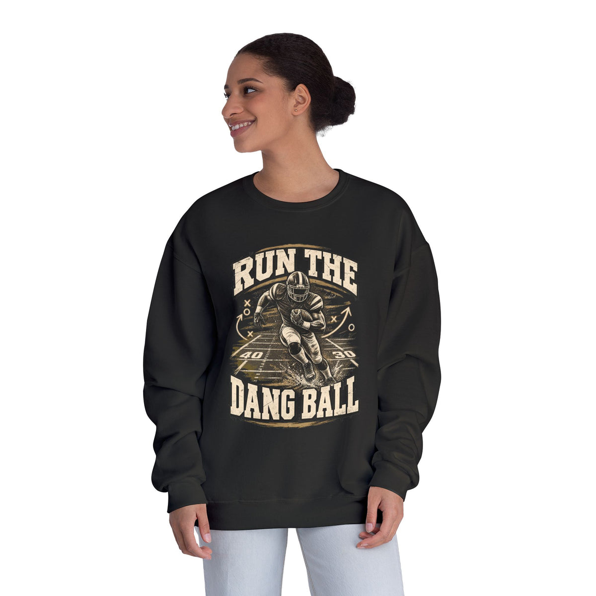 Run the Dang Ball Crewneck Sweatshirt — Vintage Football Graphic