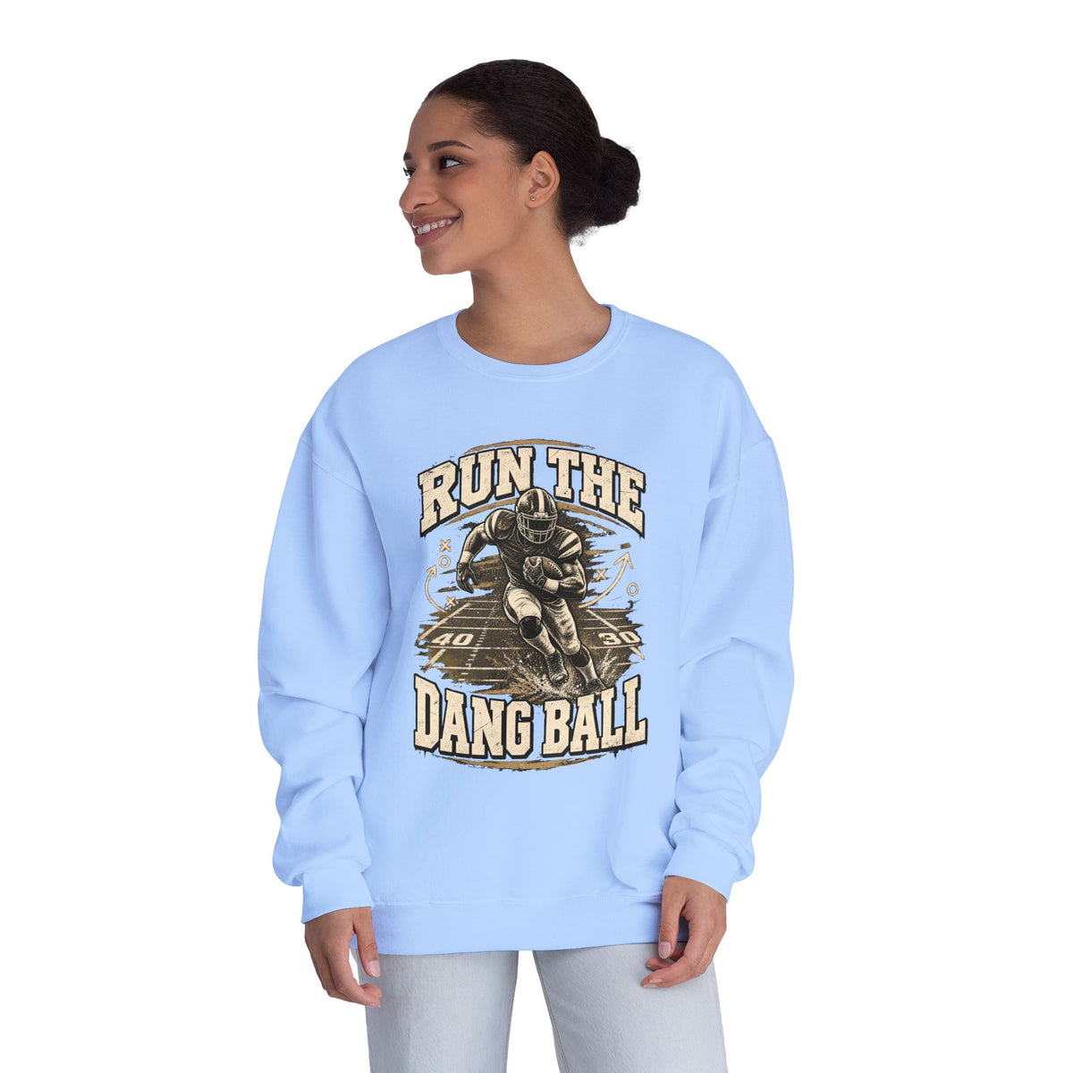 Run the Dang Ball Crewneck Sweatshirt — Vintage Football Graphic