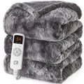 Electric Heated Blanket Full Size Faux Fur 10 Hours Auto Shut Off 9 Heating Levels Heating Blanket Soft Warm Heated Blanket Fast Heating Grey Faux Fur & Sherpa