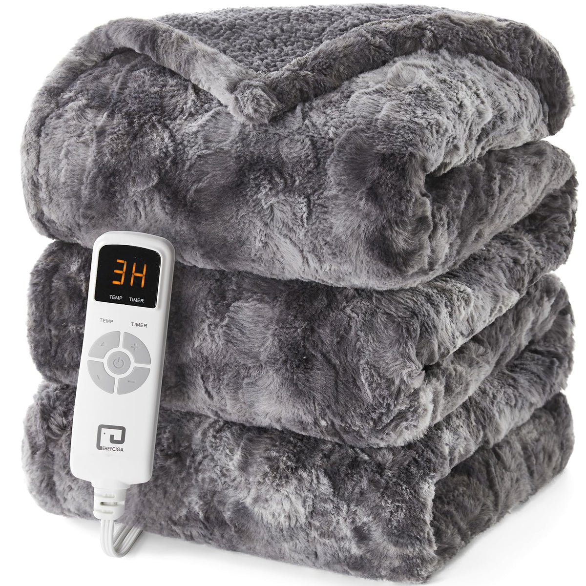 Electric Heated Blanket Full Size Faux Fur 10 Hours Auto Shut Off 9 Heating Levels Heating Blanket Soft Warm Heated Blanket Fast Heating Grey Faux Fur & Sherpa