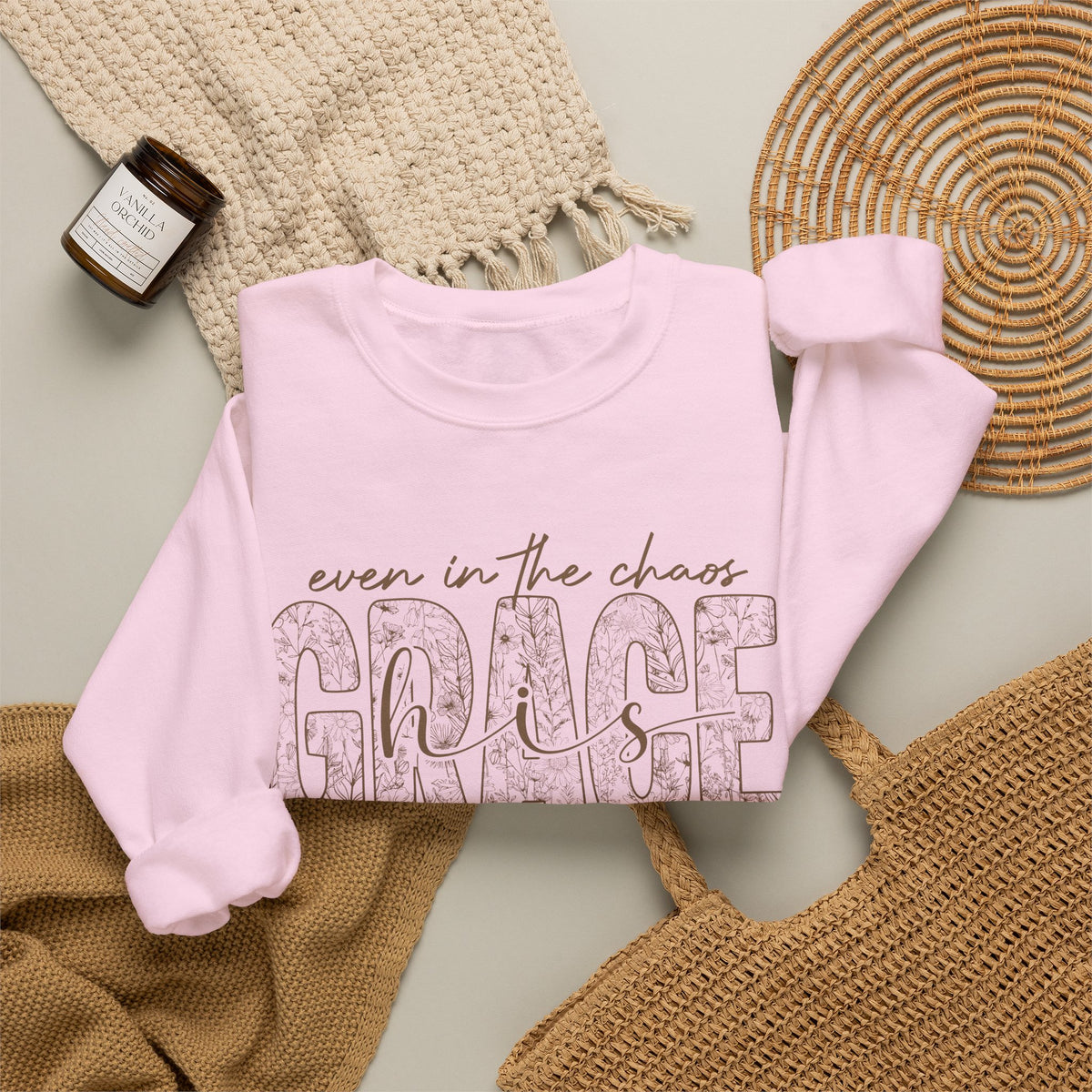 Chaos Grace Crewneck Sweatshirt — "Even in the chaos, Grace still finds me"