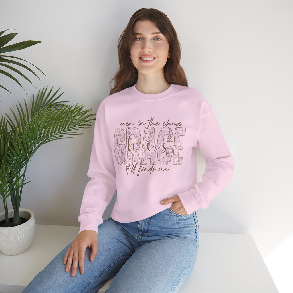 Chaos Grace Crewneck Sweatshirt — "Even in the chaos, Grace still finds me"