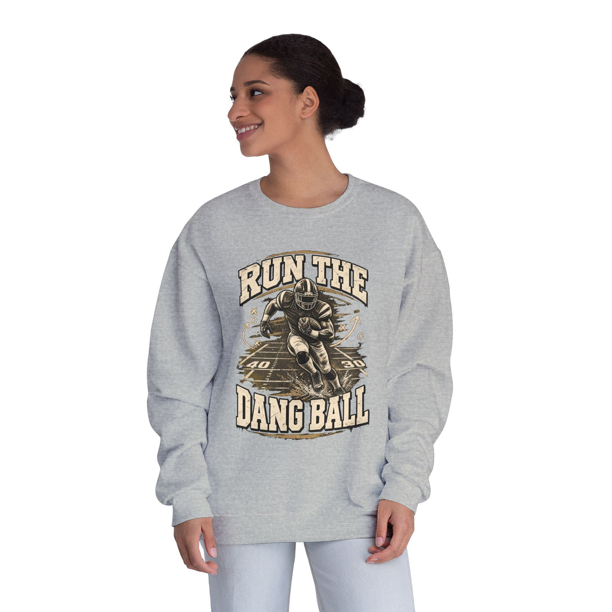 Run the Dang Ball Crewneck Sweatshirt — Vintage Football Graphic