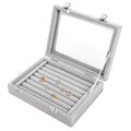 Earring Storage 7 Slots Velvet Jewelry Tray for Drawers Glass Clear Lid Showcase Display Ring Organizer Earring Ring Trays Holder Cufflink Showcase - Gray