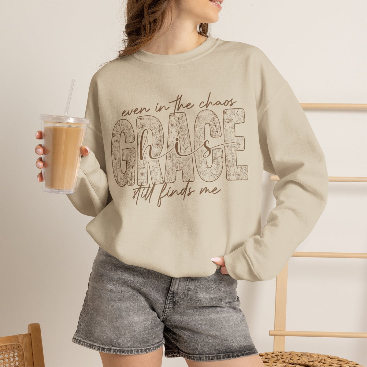 Chaos Grace Crewneck Sweatshirt — "Even in the chaos, Grace still finds me"