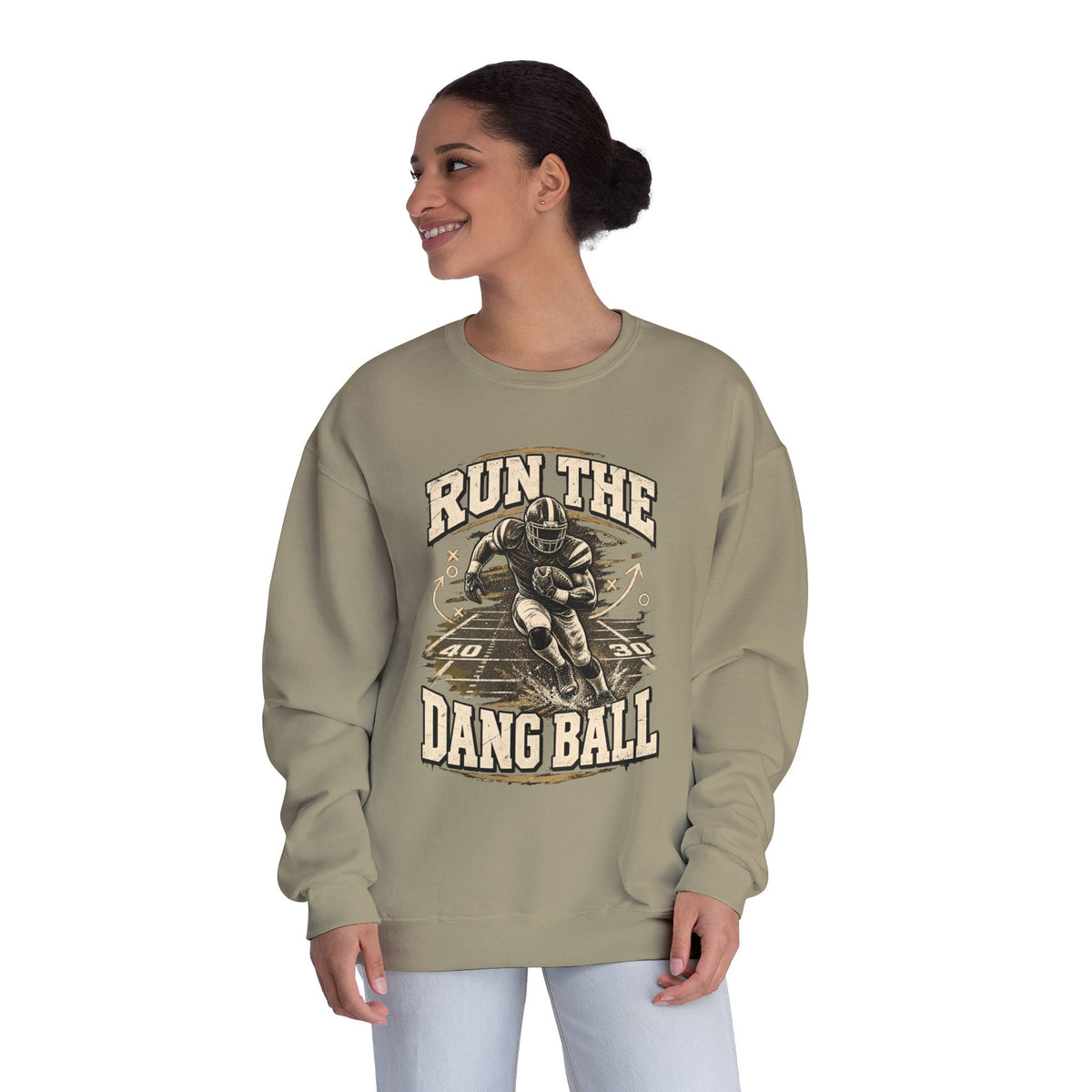 Run the Dang Ball Crewneck Sweatshirt — Vintage Football Graphic