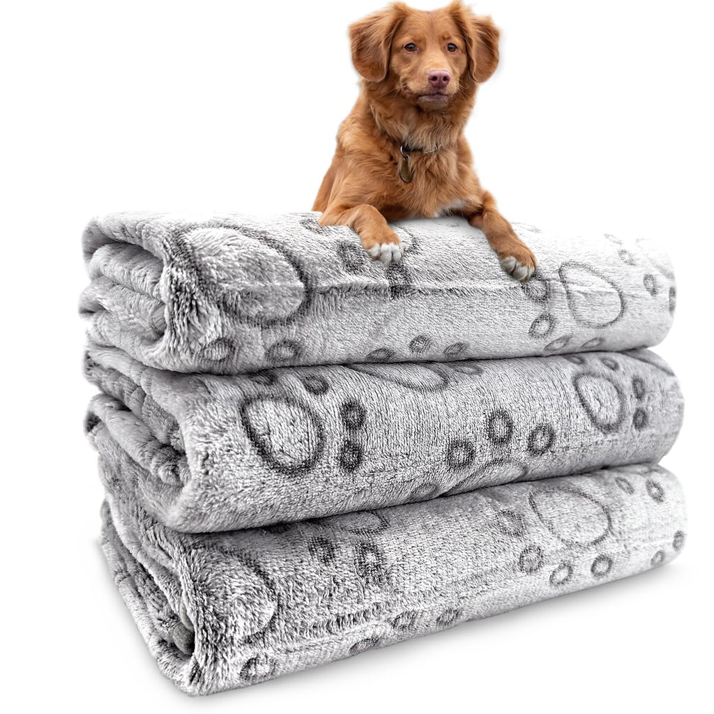 3 Pack Dog Blankets Washable - Soft Dog Blanket for Medium Dogs and CatsFluffy Flannel Pet Blanket Mat Cover for Bed Couch Cute Print Puppy Blanket 41" x 31"