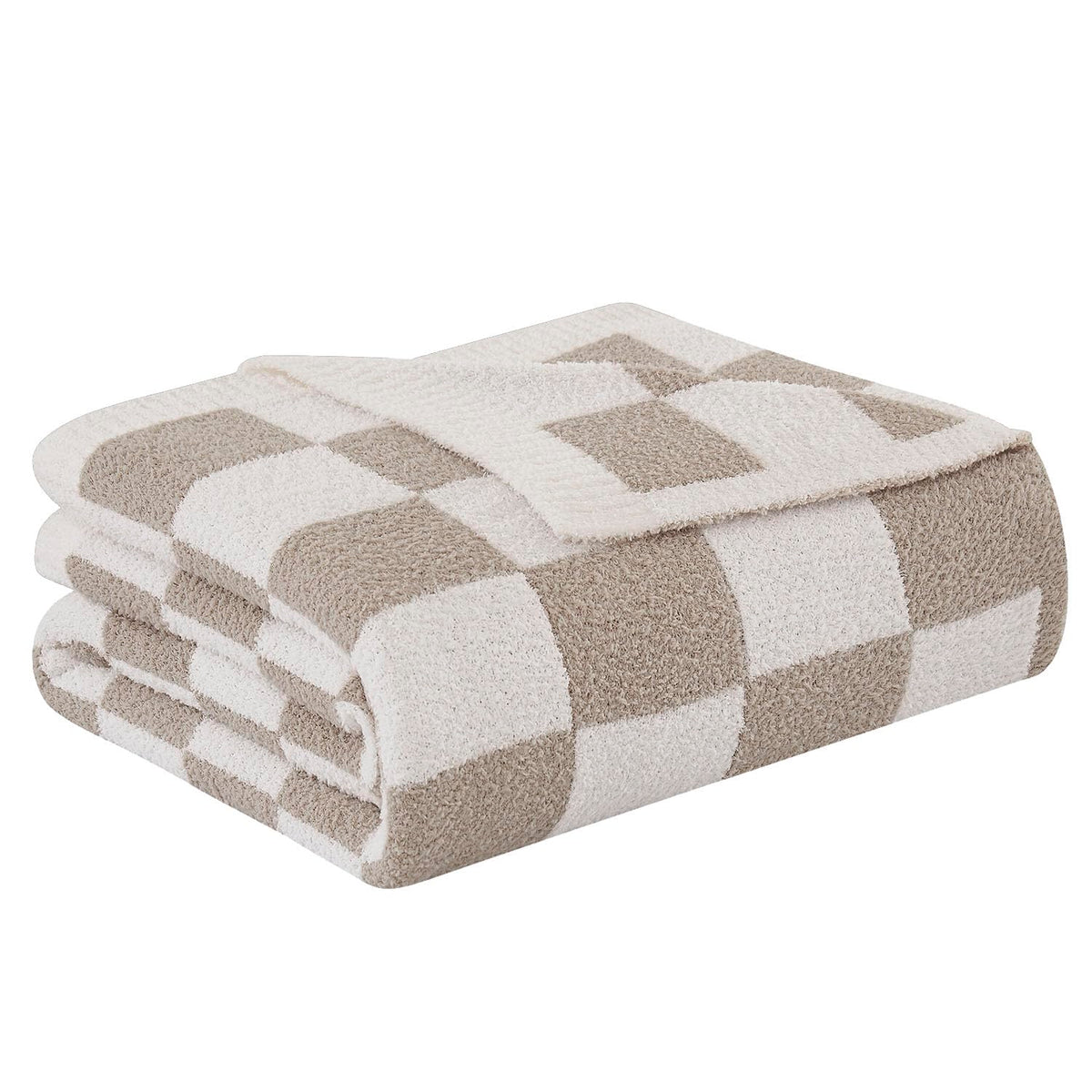 Checkered Throw Blanket - Khaki Super Soft Reversible Throw Blanket for Couch/Sofa/Bed Warm Cozy Knit Throw Blanket 50"x60"
