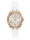 GUESS Rose Gold-Tone + Crystal White Silicone Watch Rose Gold-Tone/White