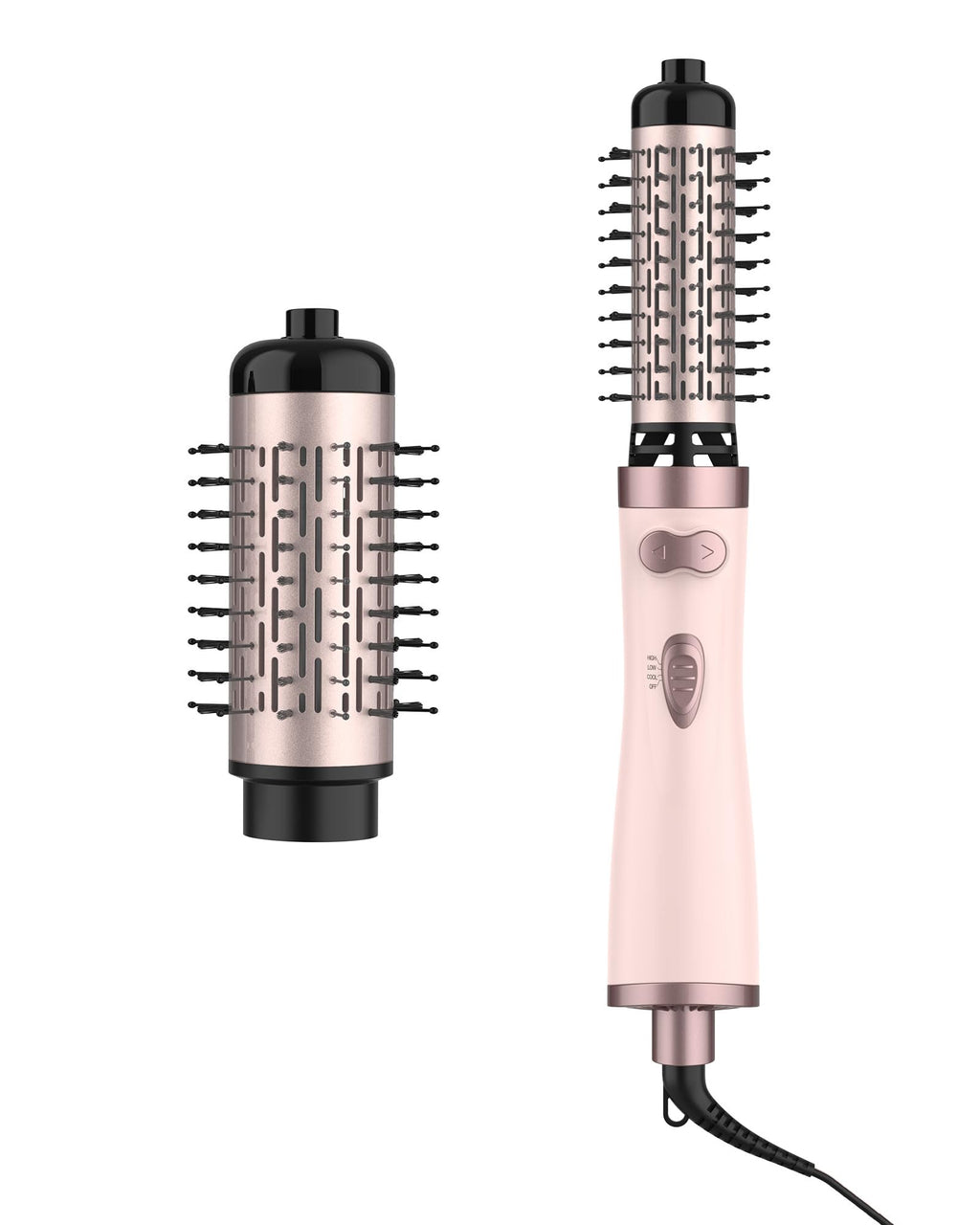 Rotating Hair Dryer Brush 4-in-1 Hot Air Styler and Rotating Brush Rotating Blow Dryer Brush with 2 Detachable Brushes(1.5"& 2") Pink